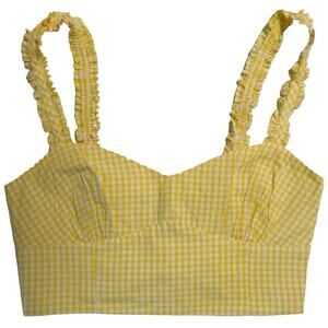 Zara Crop Top Sweetheart Neckline Tank Plaid Yellow White Womens M NWOT